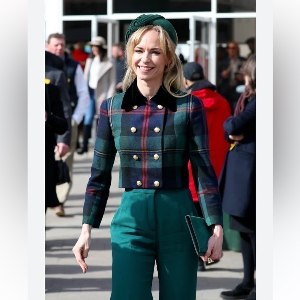 Ralph Lauren Purple Label Tartan Plaid Wool Cropped Blazer Double Breasted